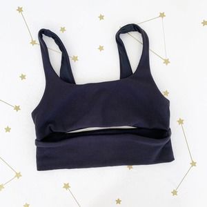 Alo • Black Ribbed Split Cut Out Sports Bra